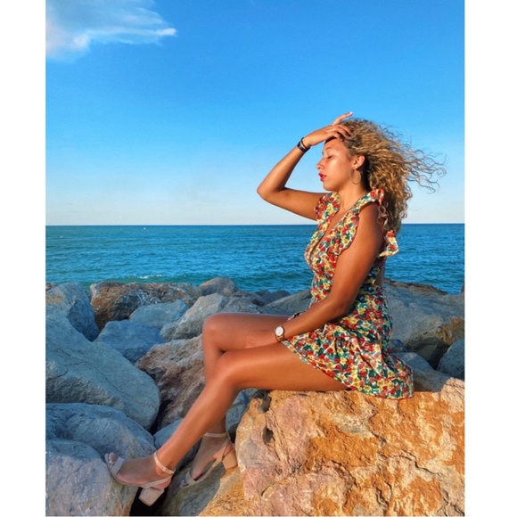 Backless Floral Print Mini Dress Deep V Neck - Picture 15 of 16